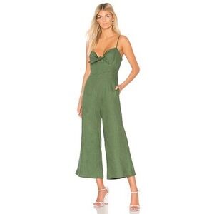 FAITHFULL THE BRAND 100% Linen Presley‎ Jumpsuit Size XS Moss Green Wide Leg